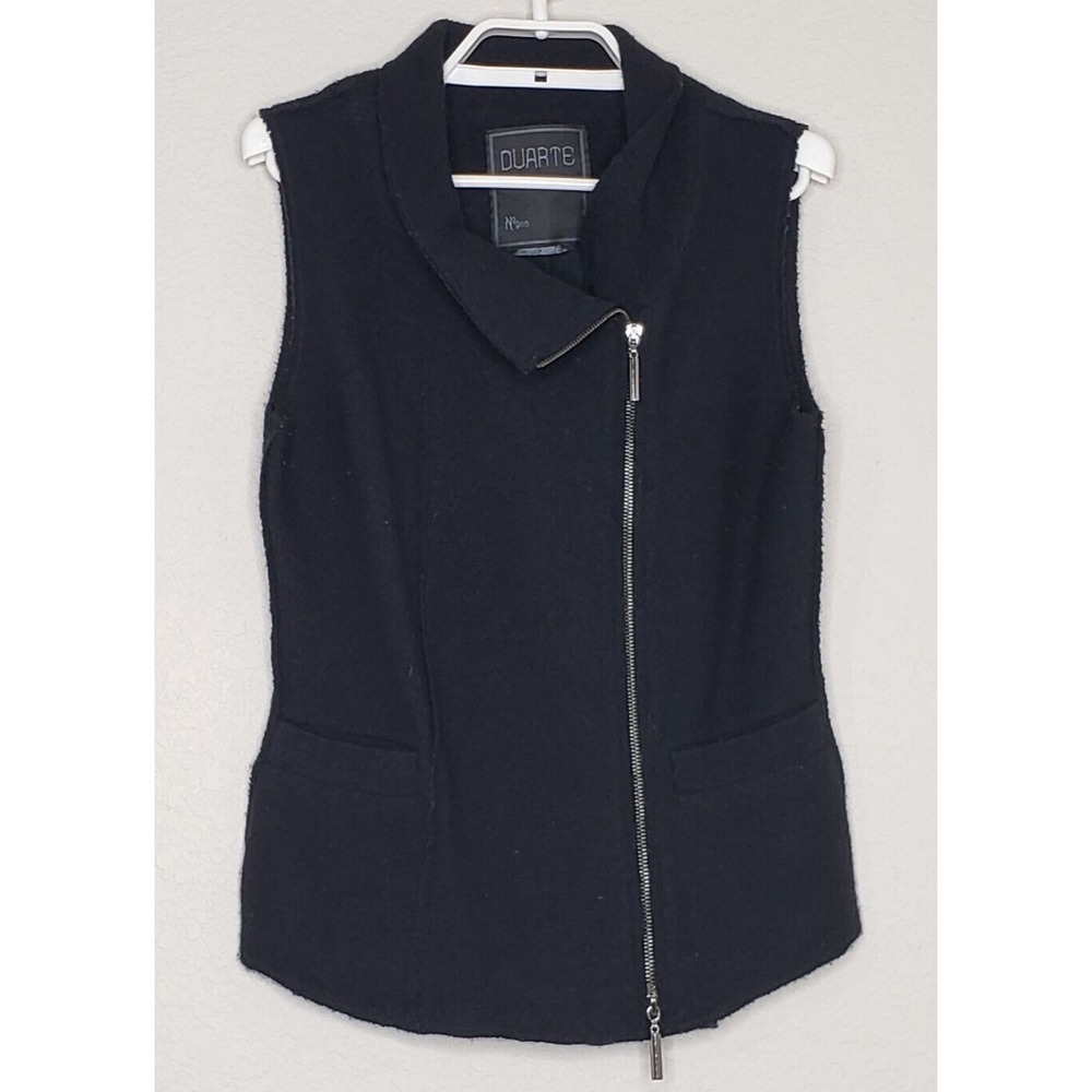 Duarte Womens Vest XS Black Side Zip Turn Down Collar 100% Boiled‎ Wool Pockets